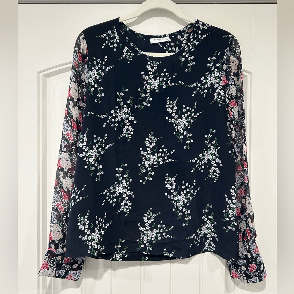Equipment Black and White Floral Blouse